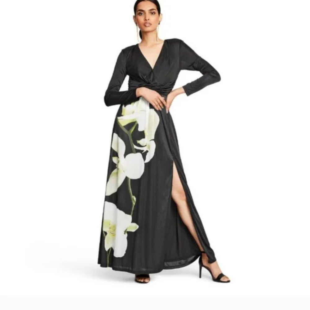 Altuzarra for Target Floral Print V-Neck Black Maxi Dress XS